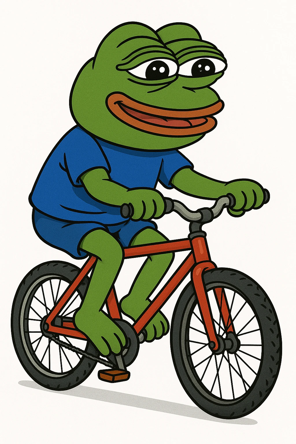 create a pepe riding bike, white background emoji