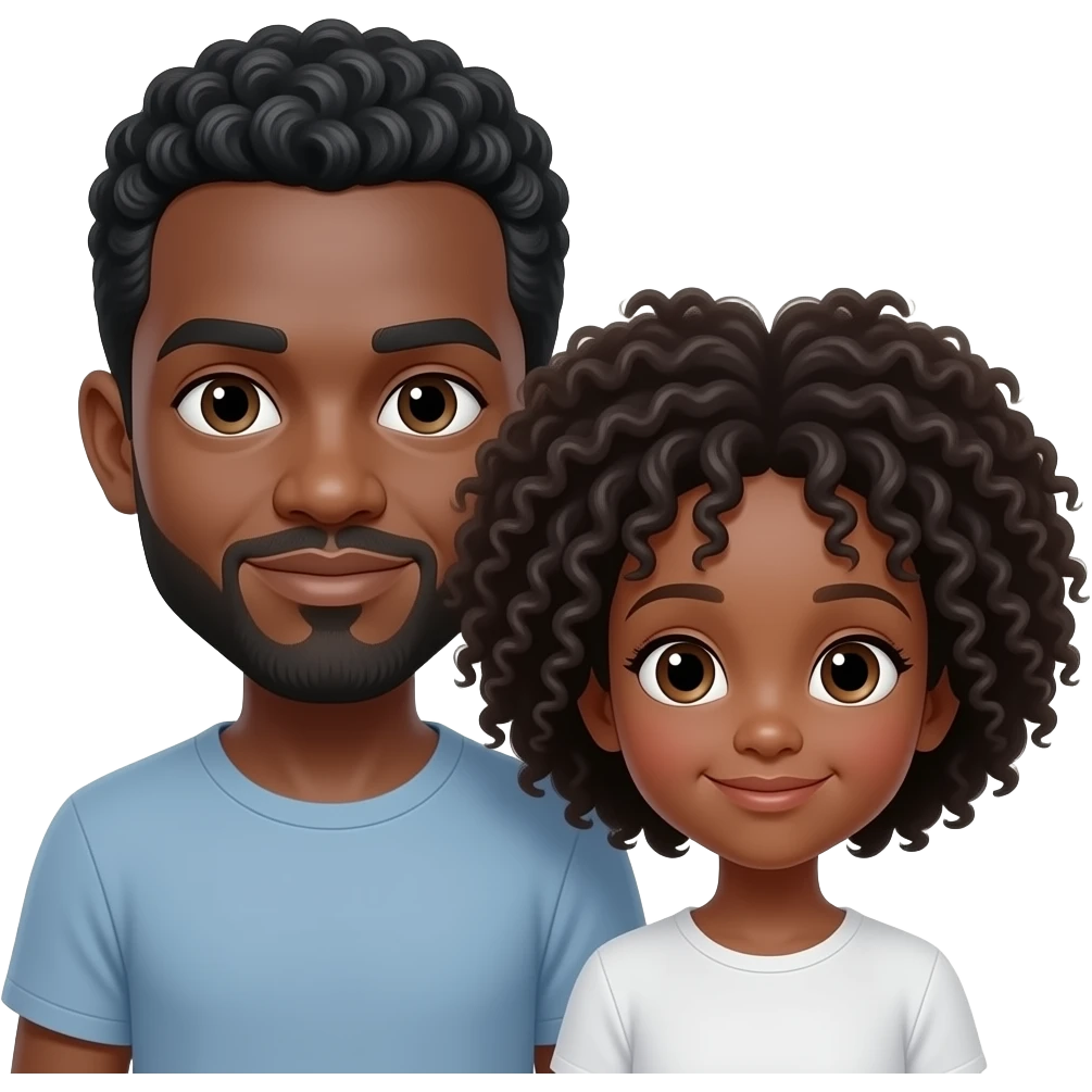 pai negro com cabelo crespo grisalho e a filha negra de cabelo crespo afropuff emoji