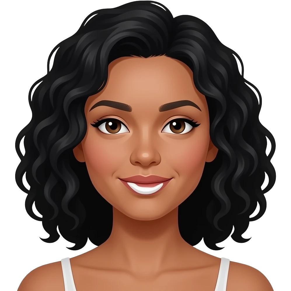 Medium-light skinned woman with black curly shoulder-length hair spreading cream above her upper lip. emoji