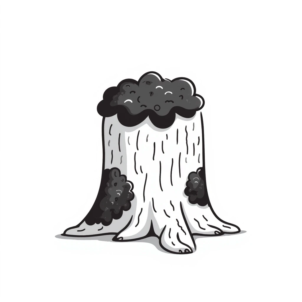 mossy tree base, hand-drawn doodle style, simple black lines, playful and minimal emoji