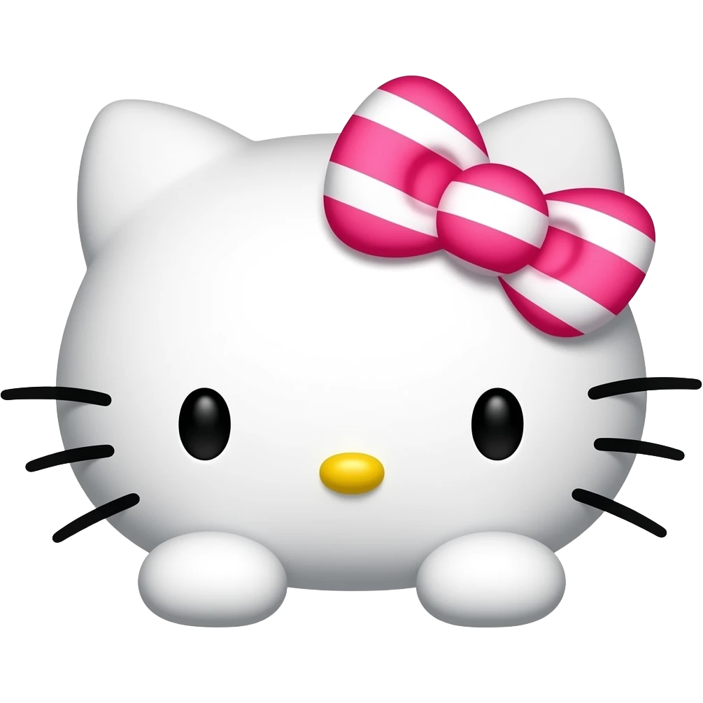 Hello Kitty head with two front paws and a bright pink and white striped bow emoji