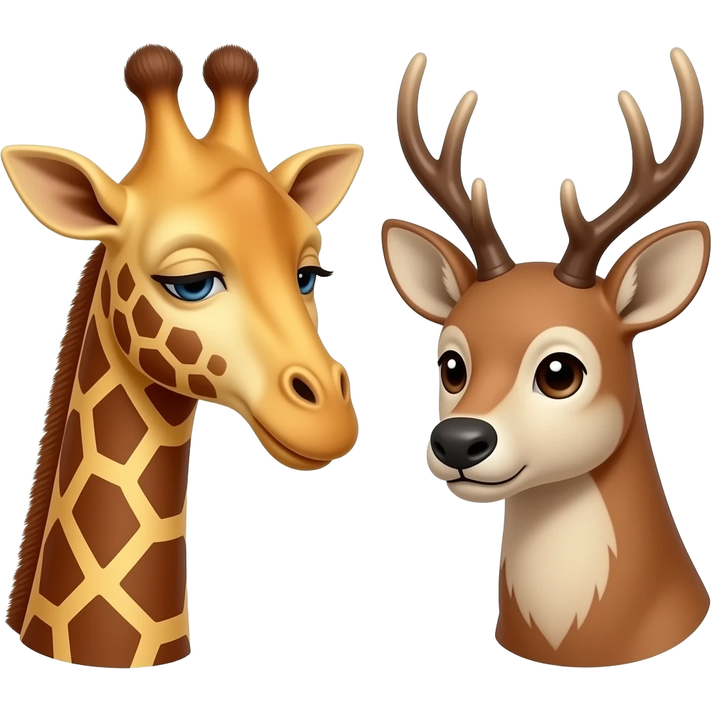Einfacher Giraffenkopf traurig und Elchkopf traurig und schauen sich an emoji