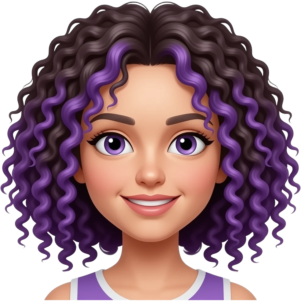 Cabelo cacheado com mechas roxo emoji