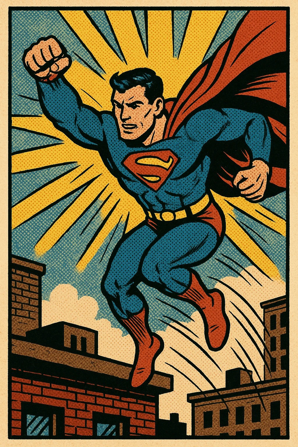 Hero leaping from a rooftop with cape trailing. emoji