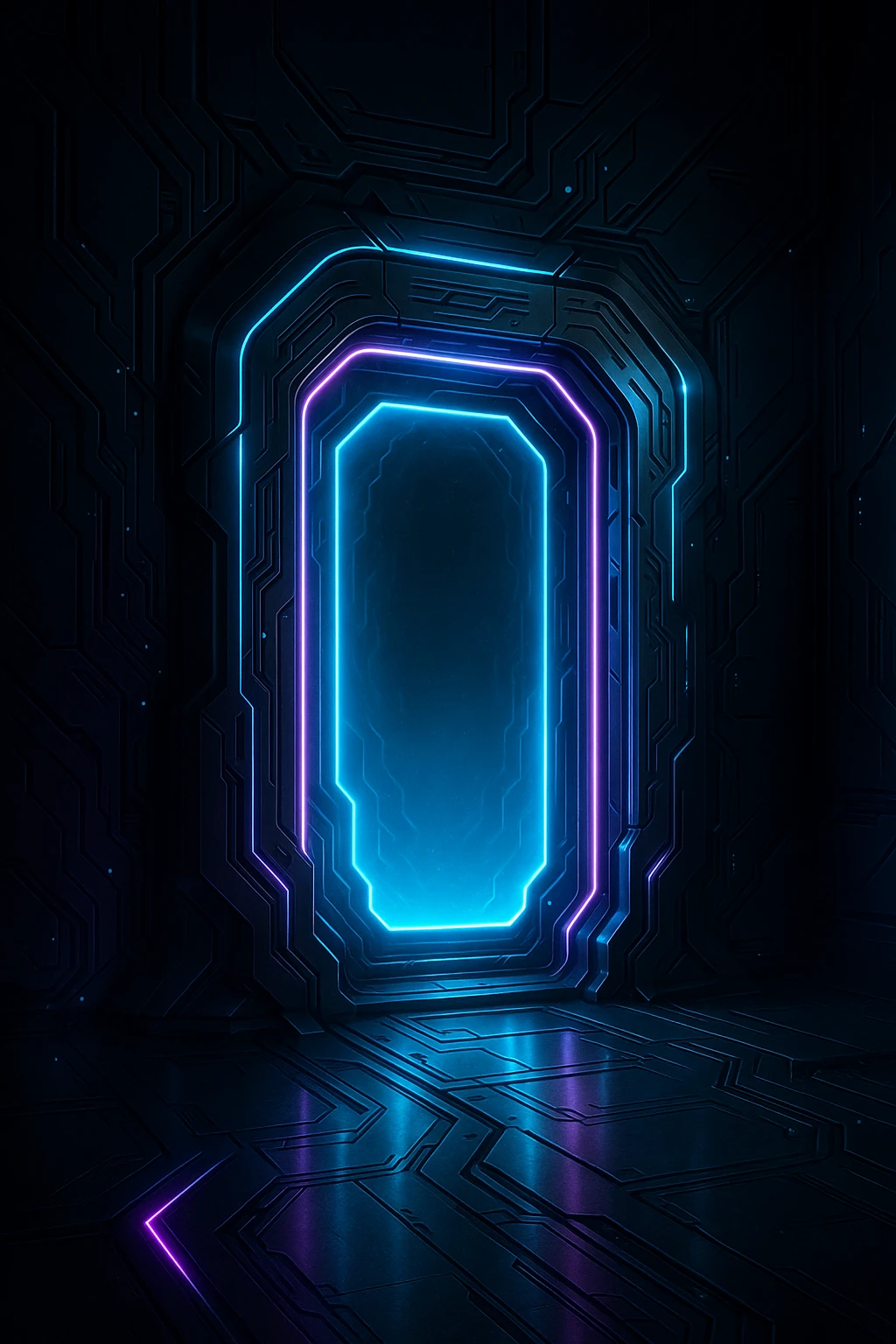 a sci-fi portal with neon lights and metallic frame, futuristic look emoji