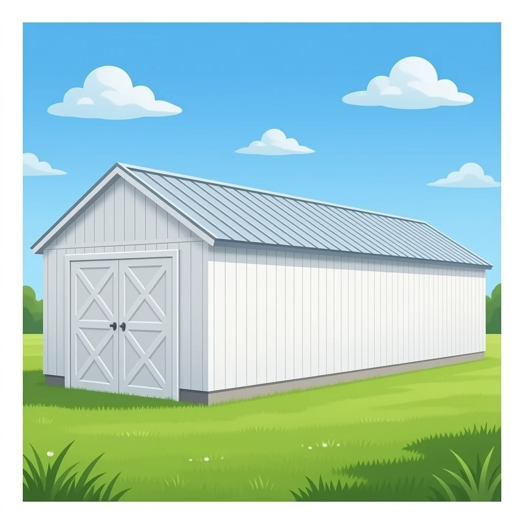 50 foot long white painted shed with metal roof emoji