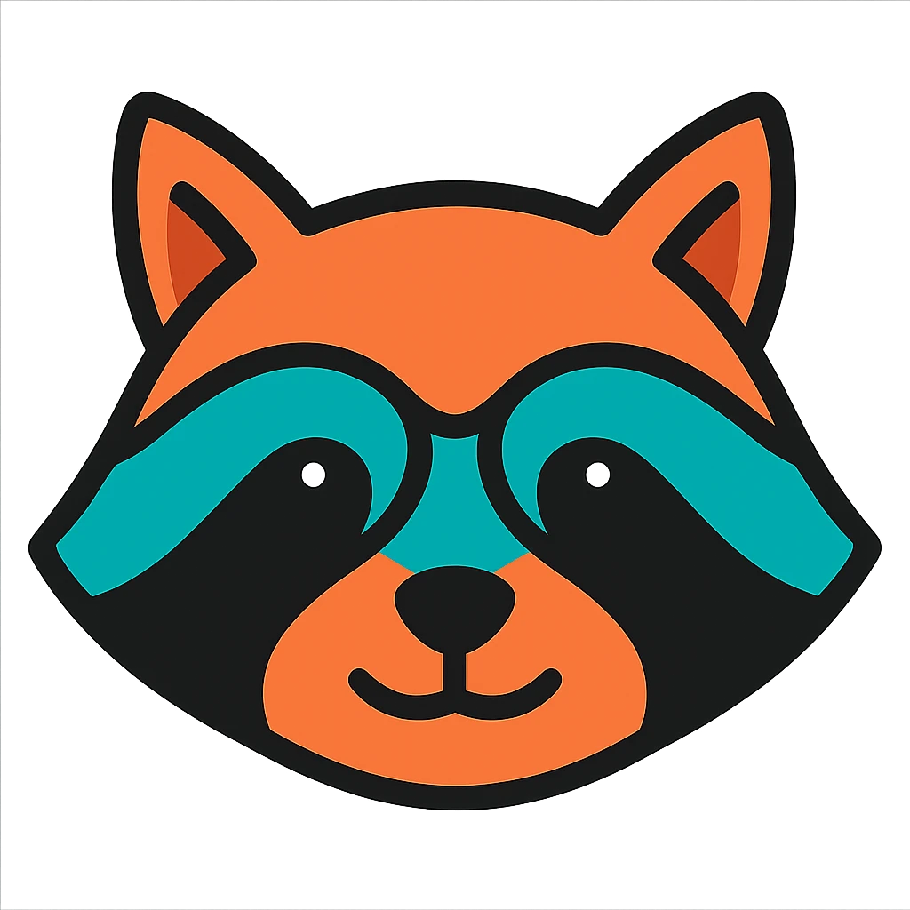 stylized raccoon head icon, mask-like face, pointed ears, gentle expression, modern icon style emoji