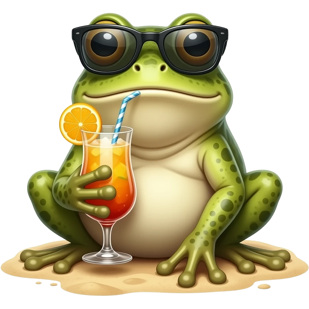 bufo-frog-with-fashionable-sunglasses-drinking-a-bright-fruity-cocktail-sitting-on-the-beach emoji