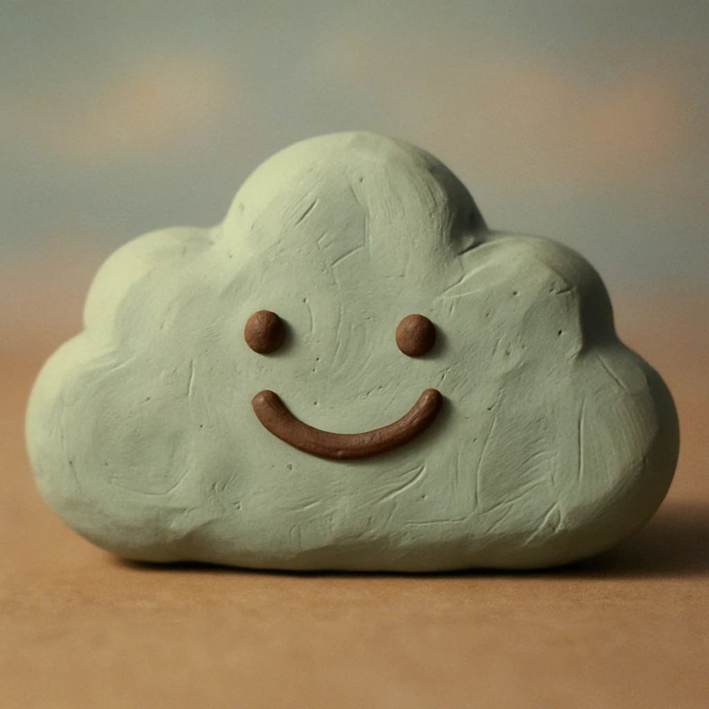 a cloud with a smiling face, claymation style emoji