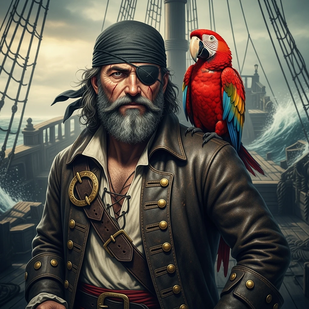 pirate with eye patch and parrot emoji