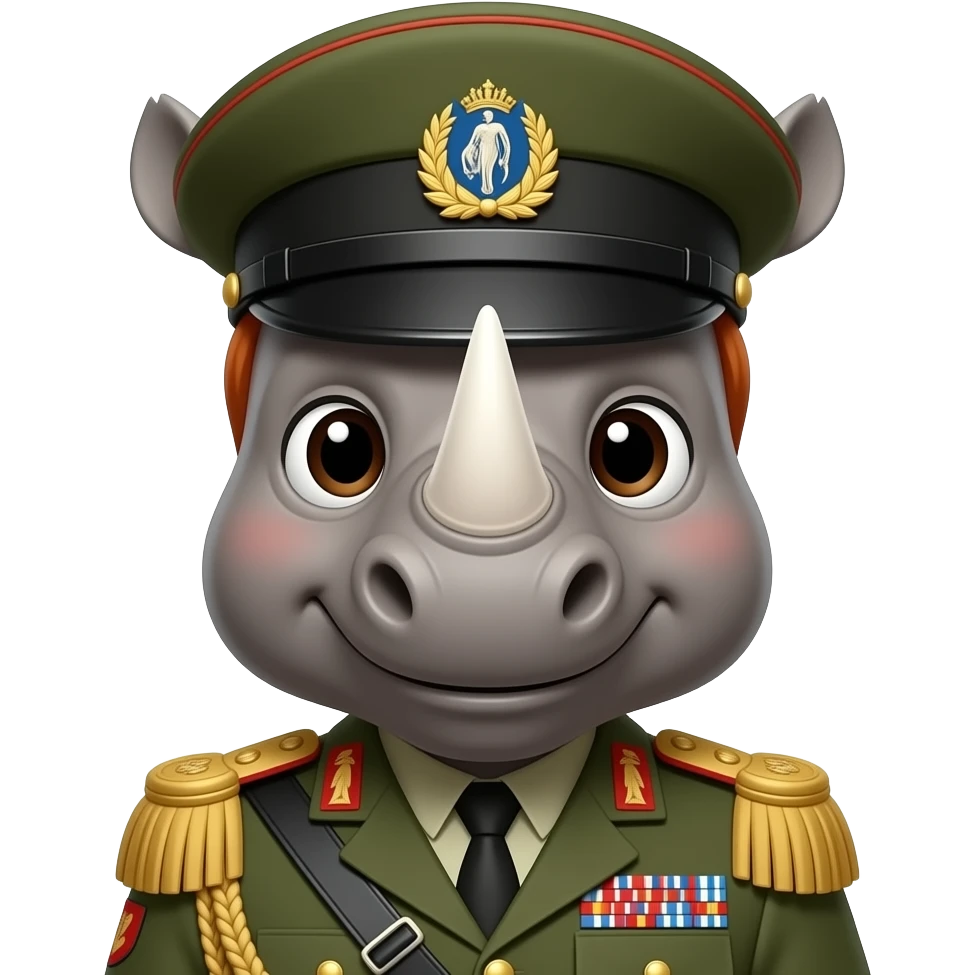 red haired cute rhino military general in uniform, closeup , front facing emoji
