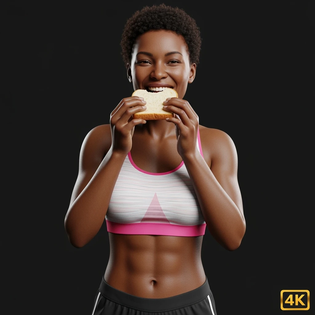 DONNA FITNESS CHE MANGIA PANE FELICE, IPERREALISTICA 4K, SENZA SFONDO emoji