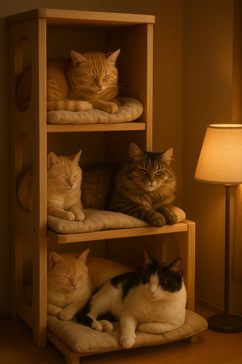 cats relaxing in a vertical playhouse emoji