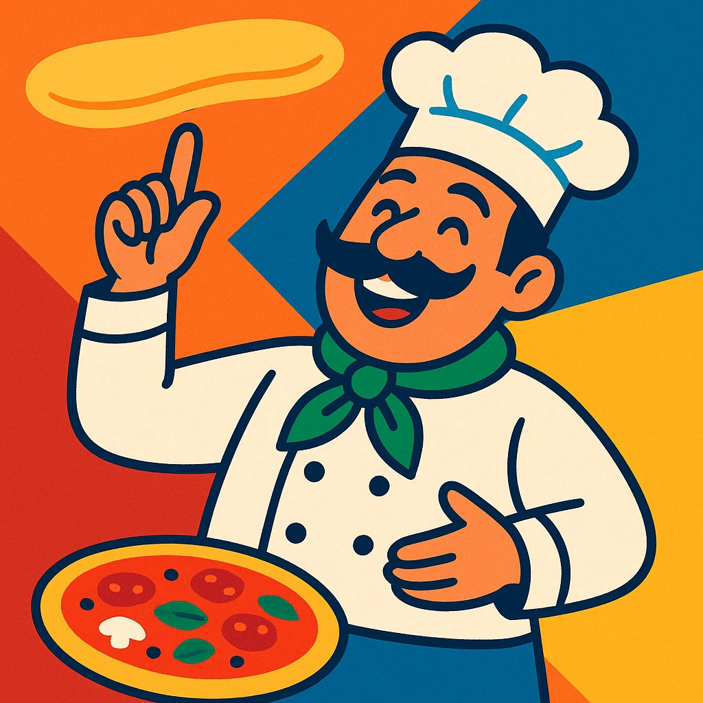smiling Italian chef spinning pizza dough emoji