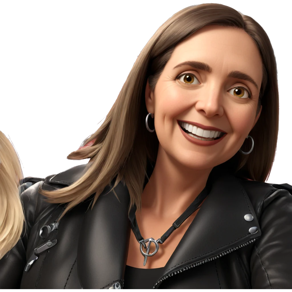 smiling girl in leather jacket emoji