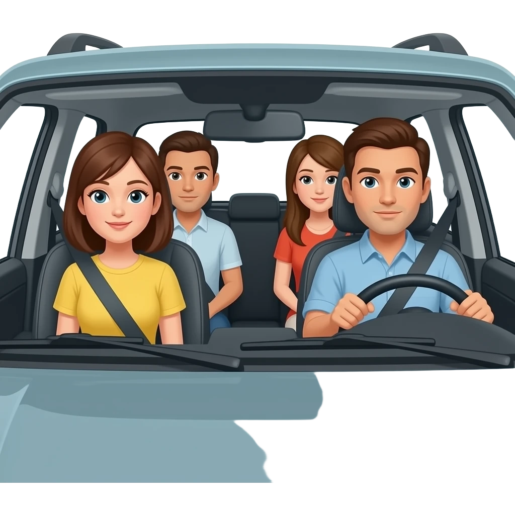 riding suv with carrier ( someone driving and two main people riding at the back seat ) emoji