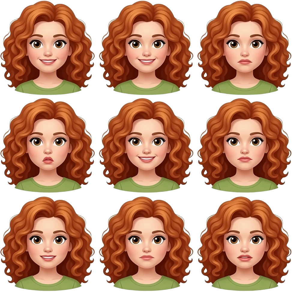 facial expressions female curly red hair emoji