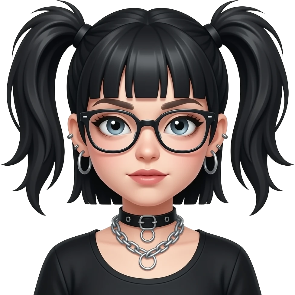 Goth girl with chain piercing and glasses emoji