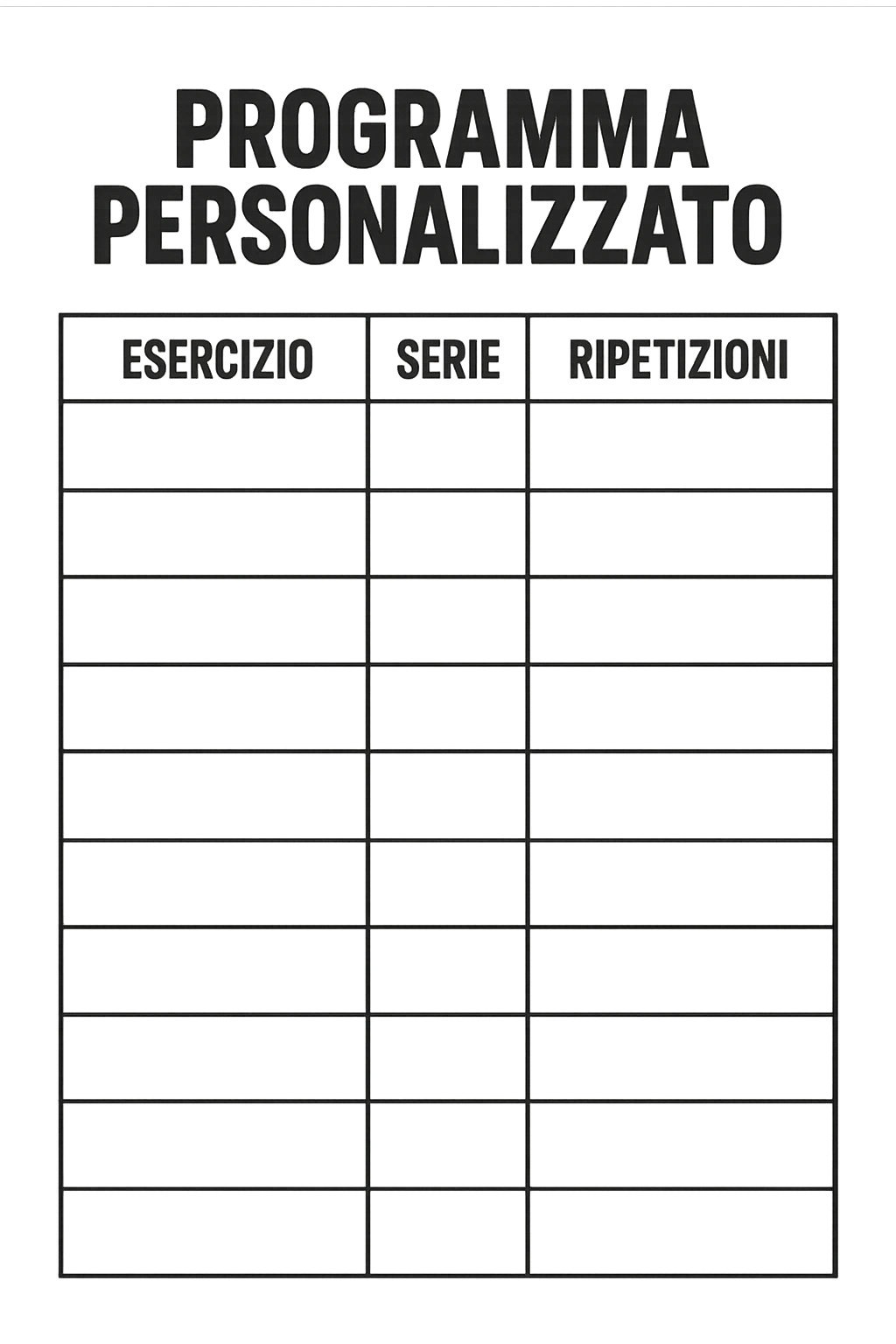 Scheda di allenamento di palestra con scritto "Programma Personalizzato" emoji