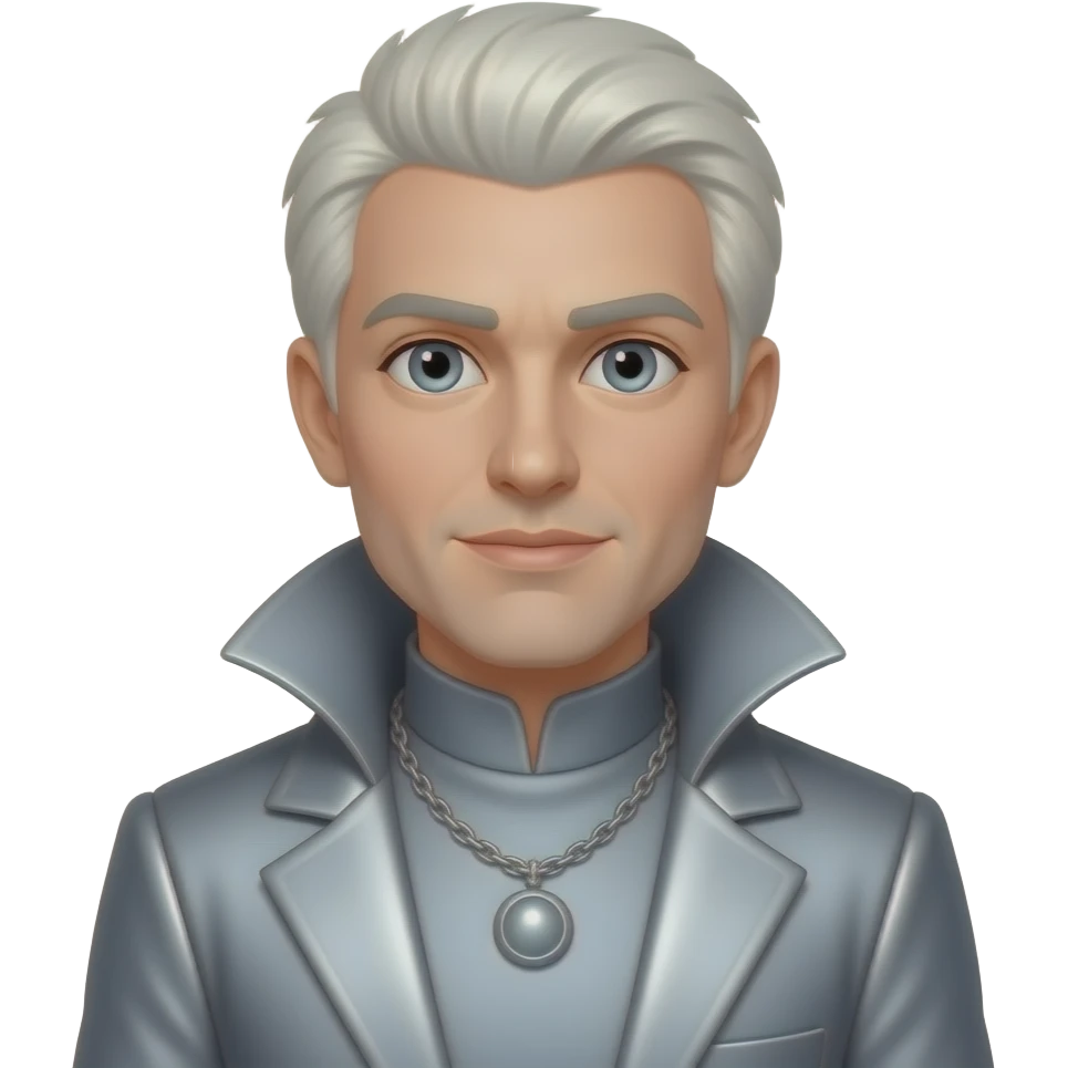 The Servant Prince from The Wonderful Wizard of Oz with grey eyes, white blonde hair, grey metallic coat and funnel, grey necklace emoji