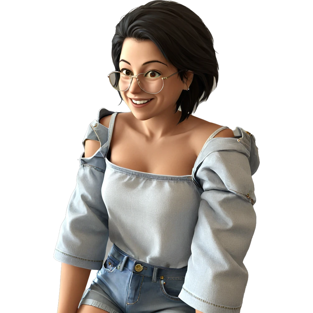 smiling girl in denim shorts emoji