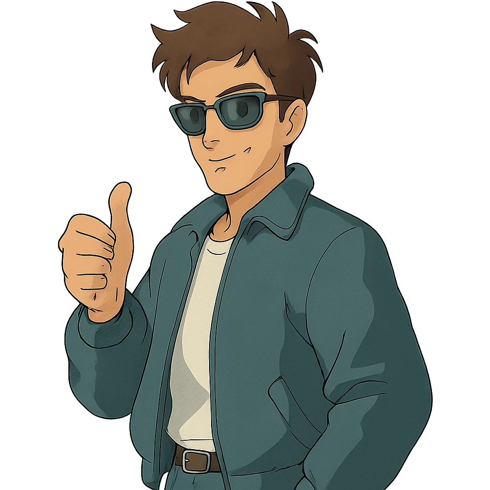 ghibli style cool guy giving a thumbs up, no background emoji
