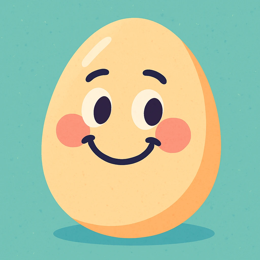 cartoon egg with a smiling face, pastel colors emoji