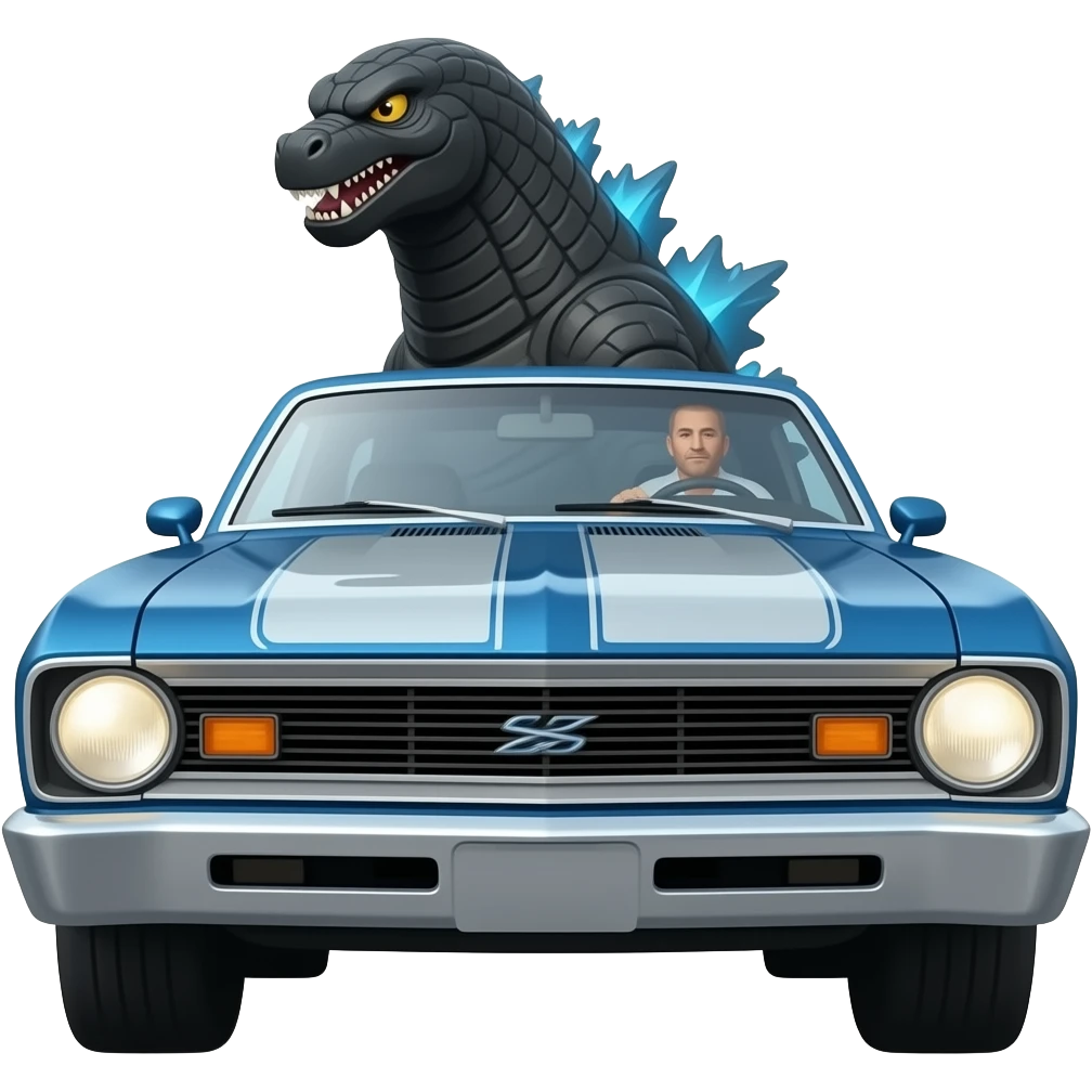 GODZILLA DRIVING 62 CHEVY II NOVA emoji