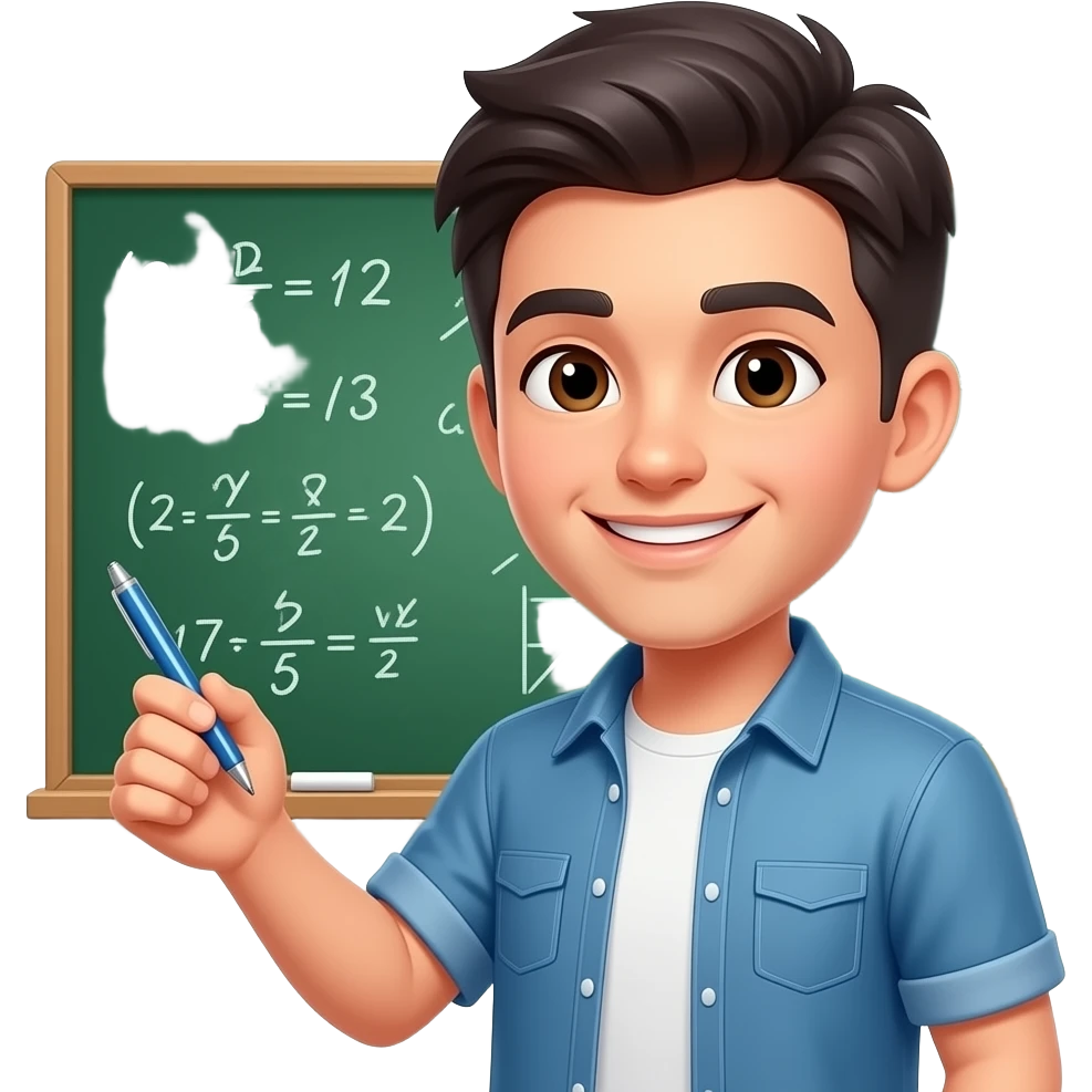 young man as a teacher casual-styled with the green board behind him close up emoji