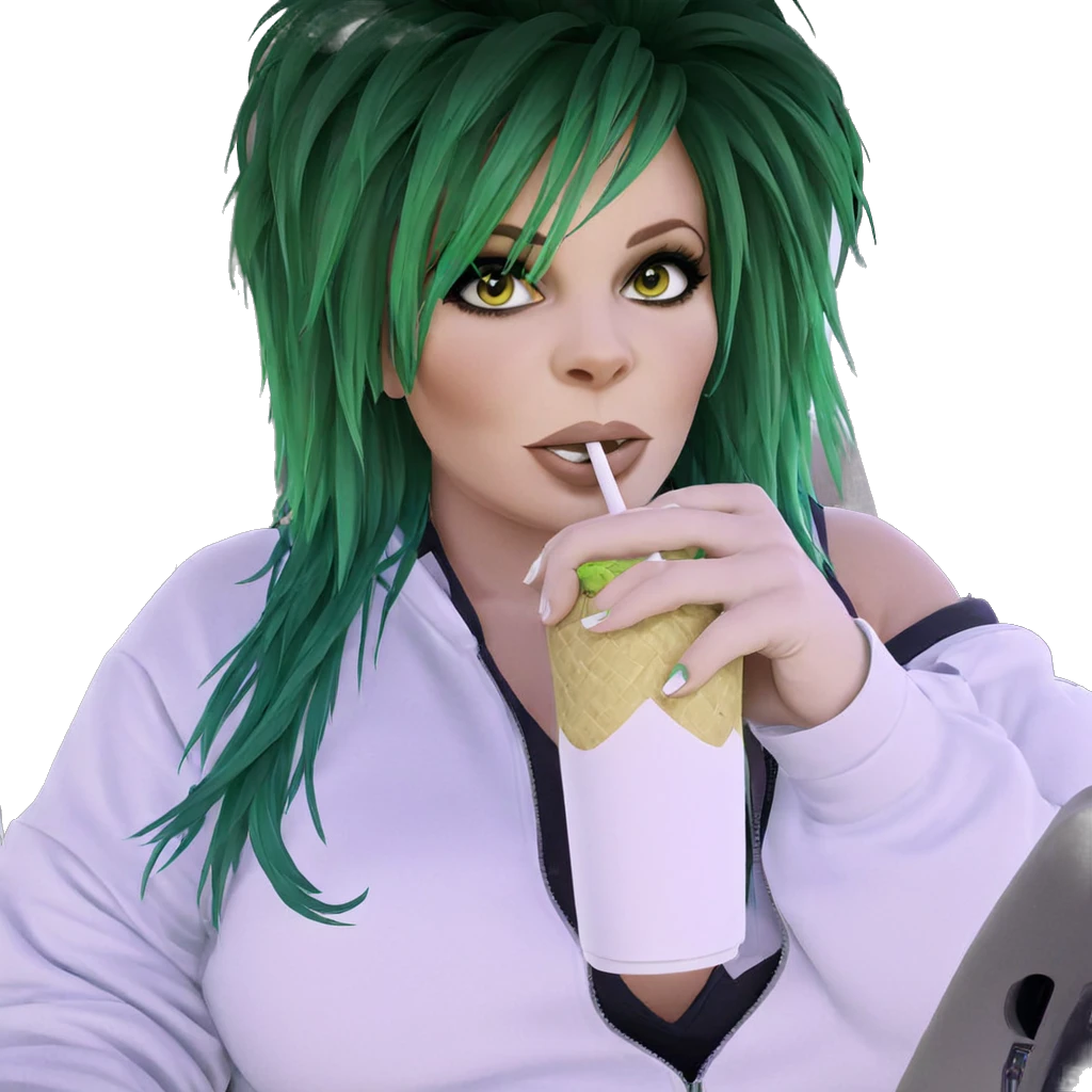 green haired girl with straw emoji