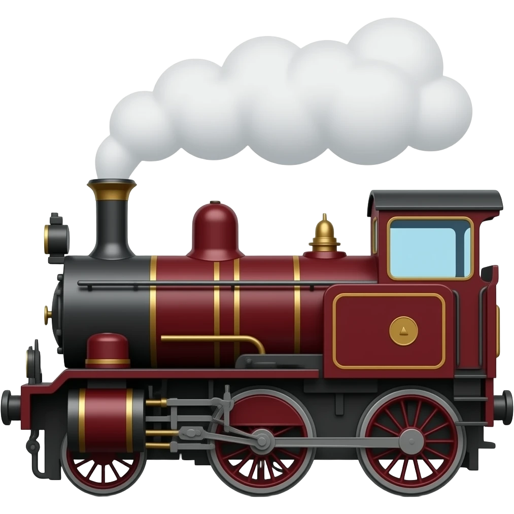side view of a maroon steam train, classic emoji style, free-standing emoji