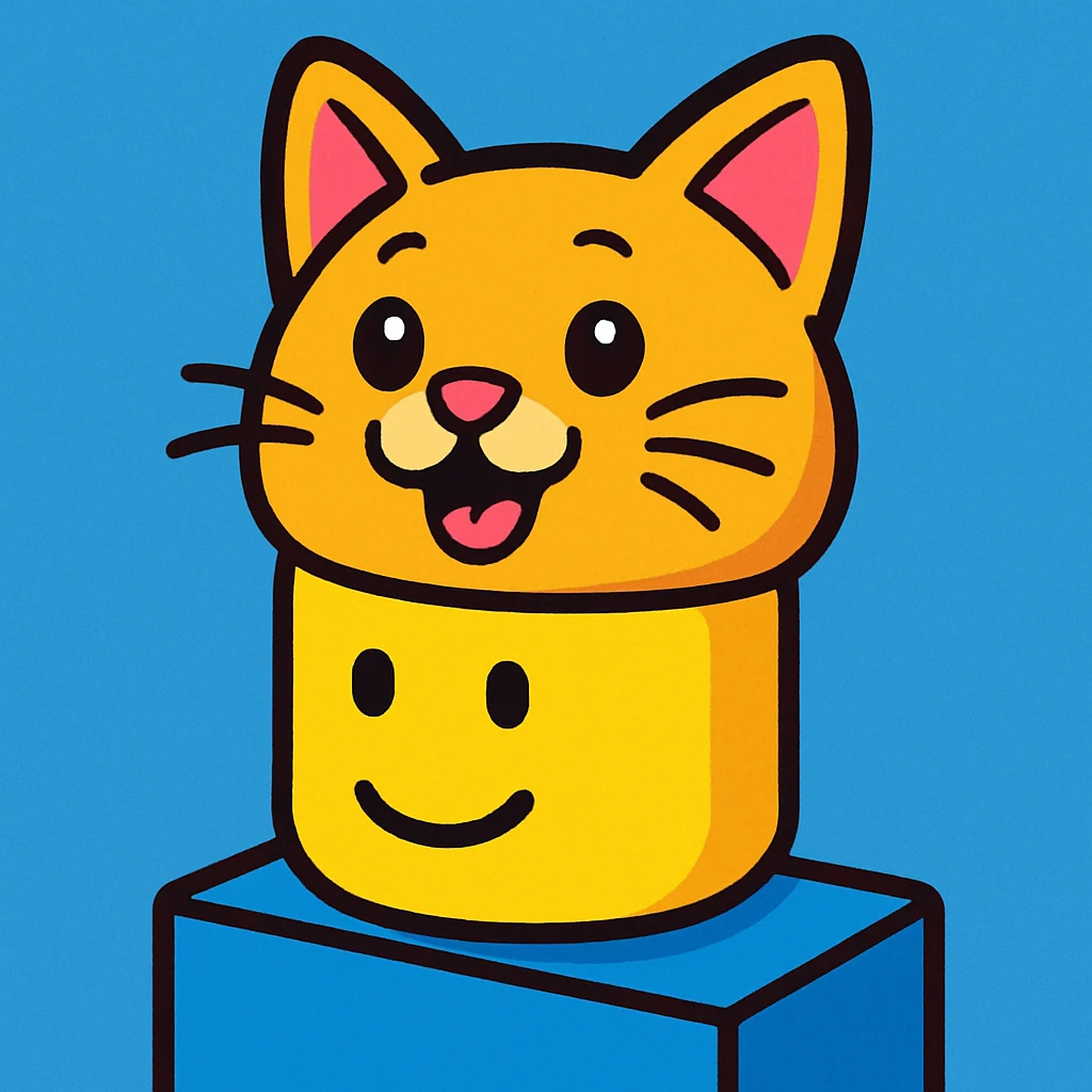 a cute and fun illustration of a Roblox noob head with a cat face emerging from it emoji