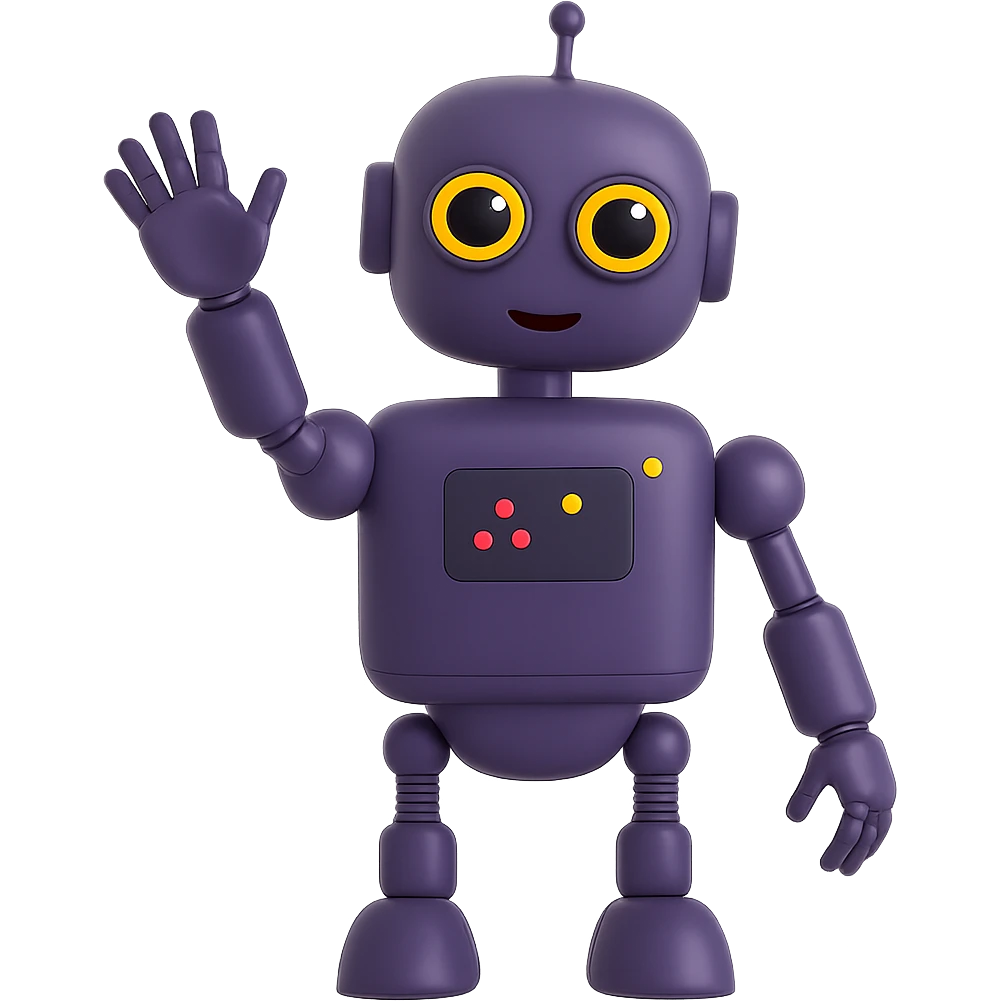 Make the friendly, pretty robot with expressive eyes wave. The original style is 3D emoji style with a shiny, fluent, plastic look. Keep the 3D emoji style look while making the robot wave and remove the background. emoji
