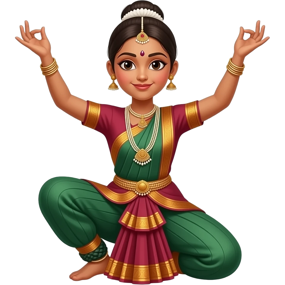 Light brown skin girl in a bharatnataym dress doing some type of advanced pose emoji