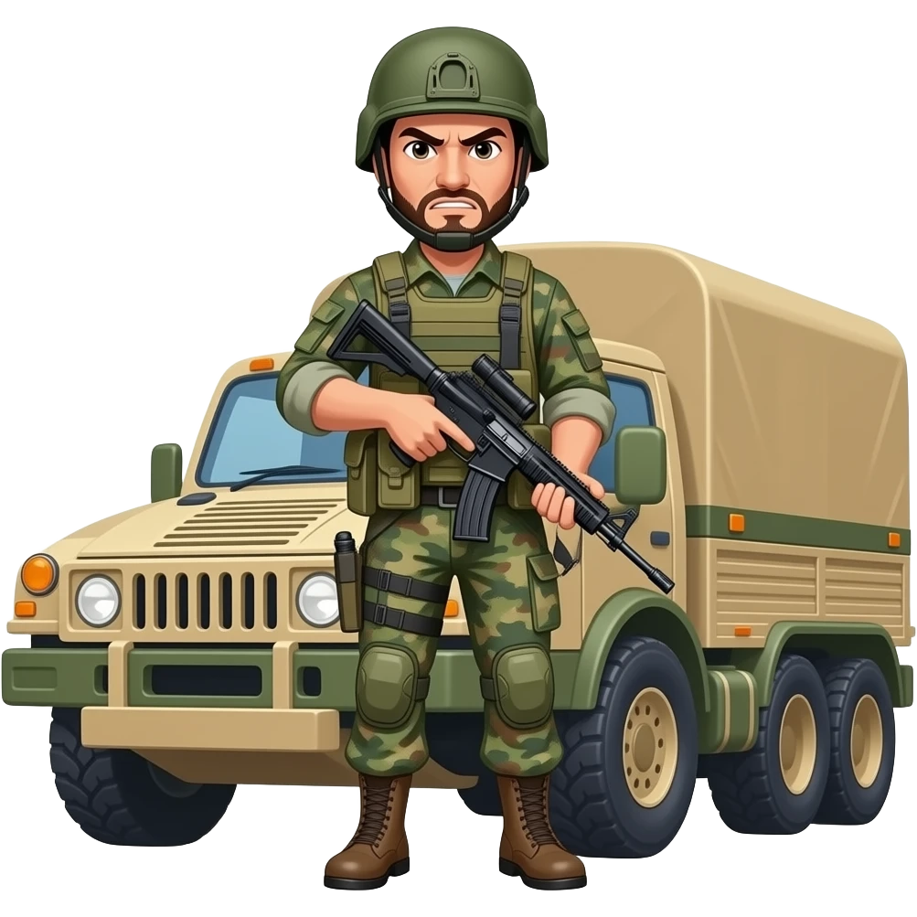 Angry Arabic soldier on gun truck emoji
