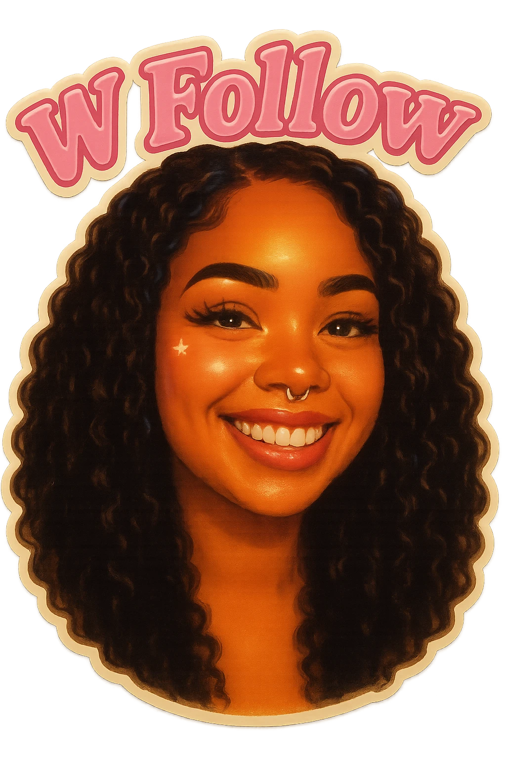 Smiling add the words W Follow in pink emoji