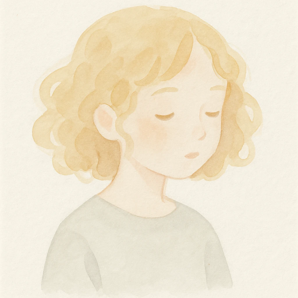 a girl with blonde curly hair, watercolor art style emoji