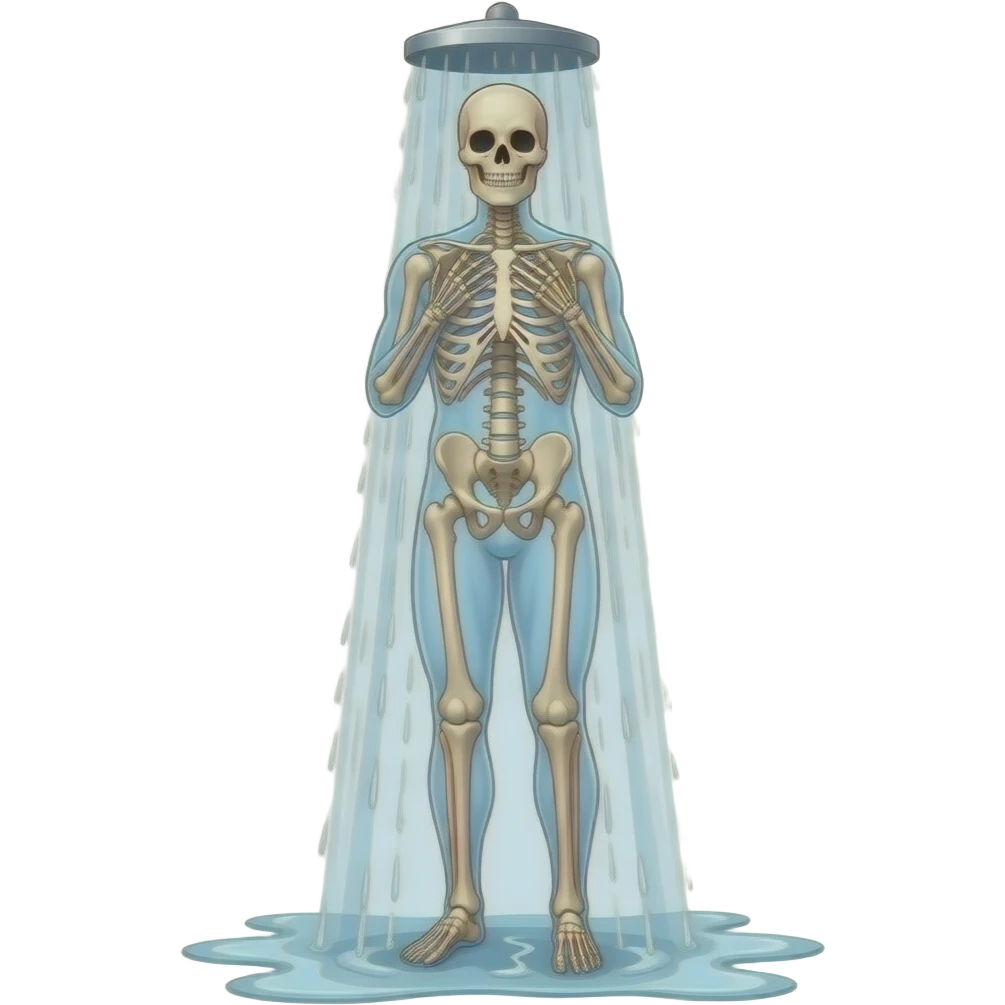Sexy dark skeleton in the posing in the shower full body emoji