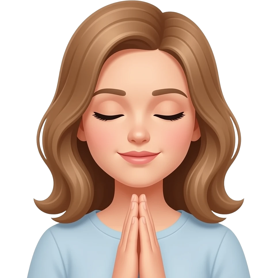 a modern day woman with light brown hair praying, with close eyes emoji