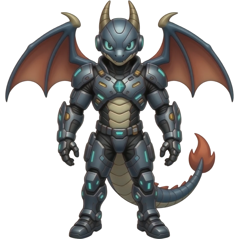 Futuristic cyber-Armor-masked Raptorik draconian edgy badass Trico-Marowak-ExVeemon-Fakémon-hybrid emoji
