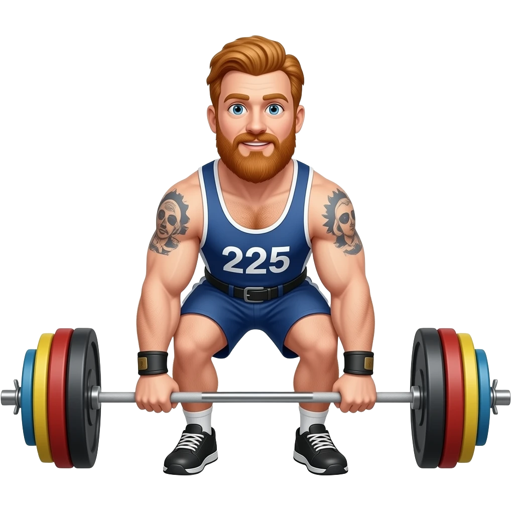 Ginger Mance, The Powerlifting Poet deadlifting 225 lbs emoji