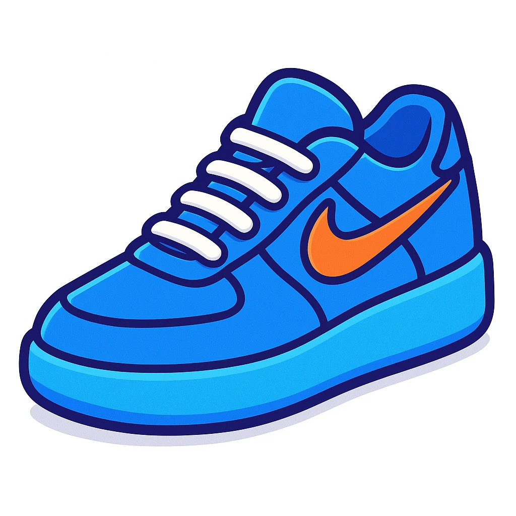 blue Nike sneaker, cartoon render style, 3D rendered, cute and smooth design, clean white background, no shadows, sticker style, visible Nike swoosh logo emoji