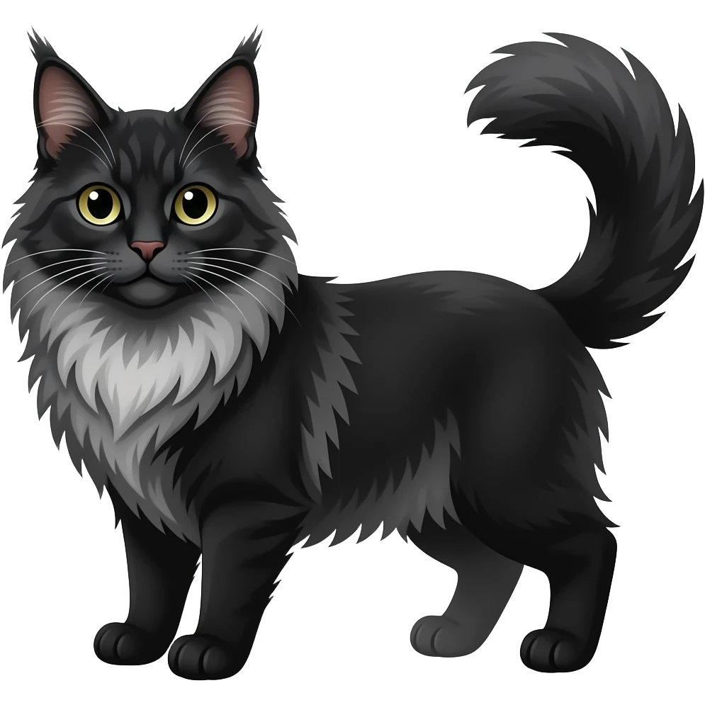 Maine coon cat. Black with grey chest emoji