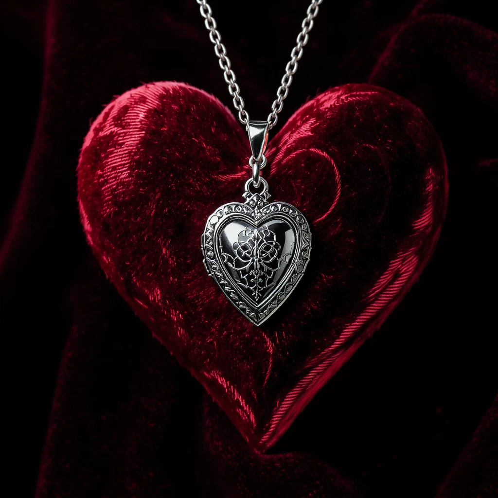 gothic heart with a silver gothic locket, professional photography style emoji