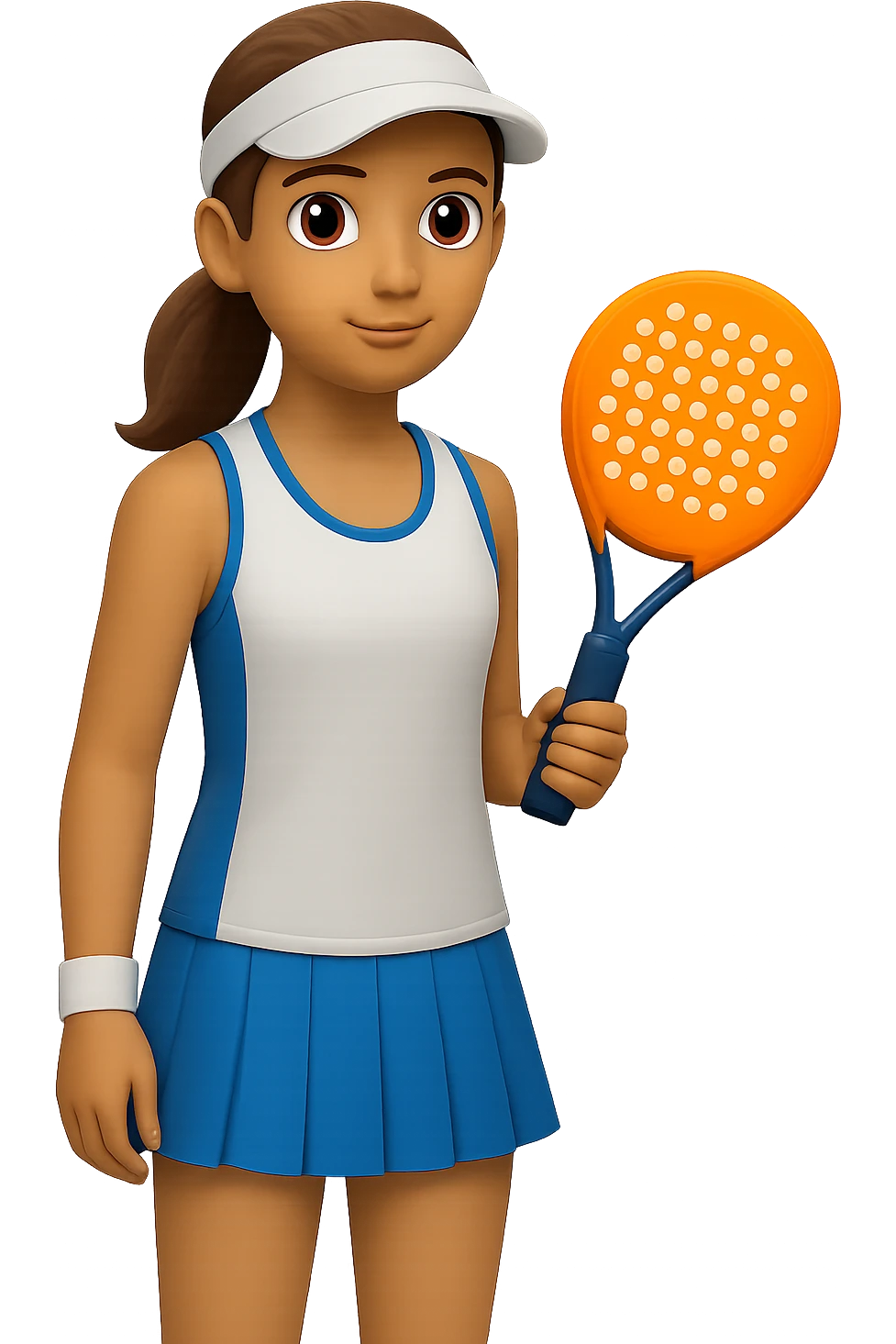 Change the image to depict a woman simply holding a padel racket in a neutral pose with no action, in emoji style, with no background. emoji