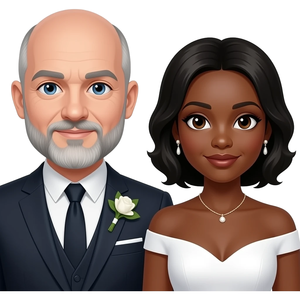 Bald White man with salt and pepper beard  marrying a black Nigerian women emoji