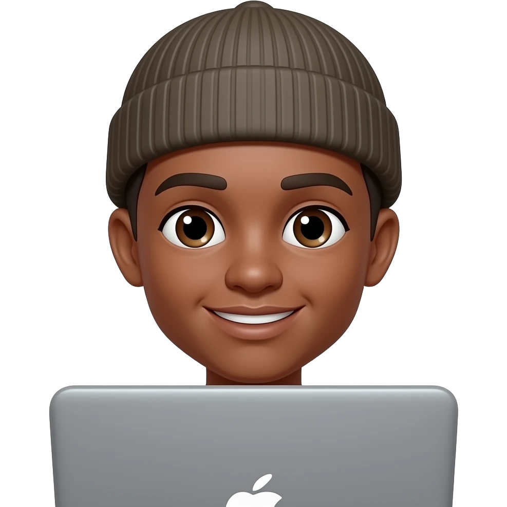 Short hair brown skin person with short beanie and laptop emoji