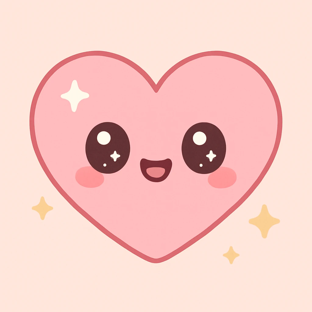 adorable pink heart with a smiling face, kawaii style, soft pink shades, sparkles emoji