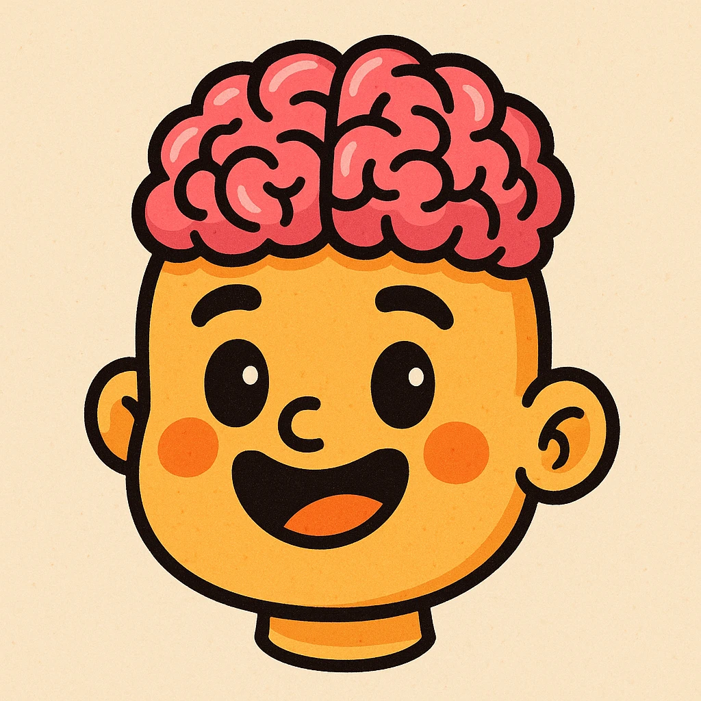 a cartoon head with a brain on top, playful style emoji