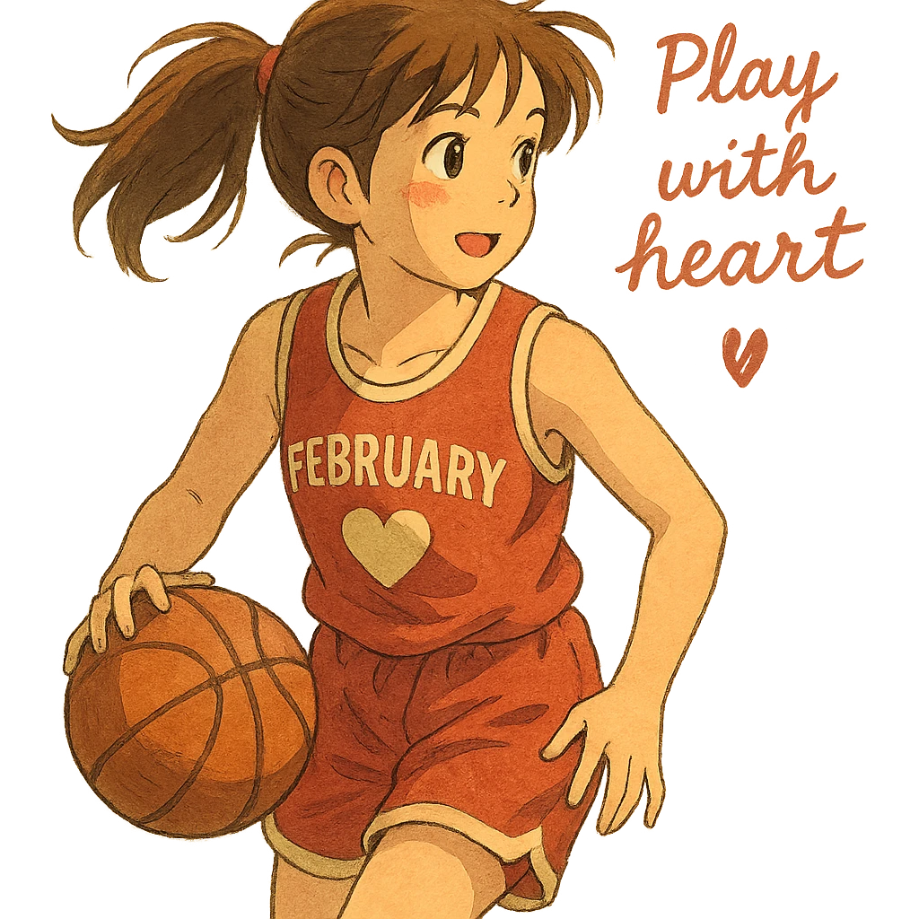 basketball girl player, February theme, play with heart emoji